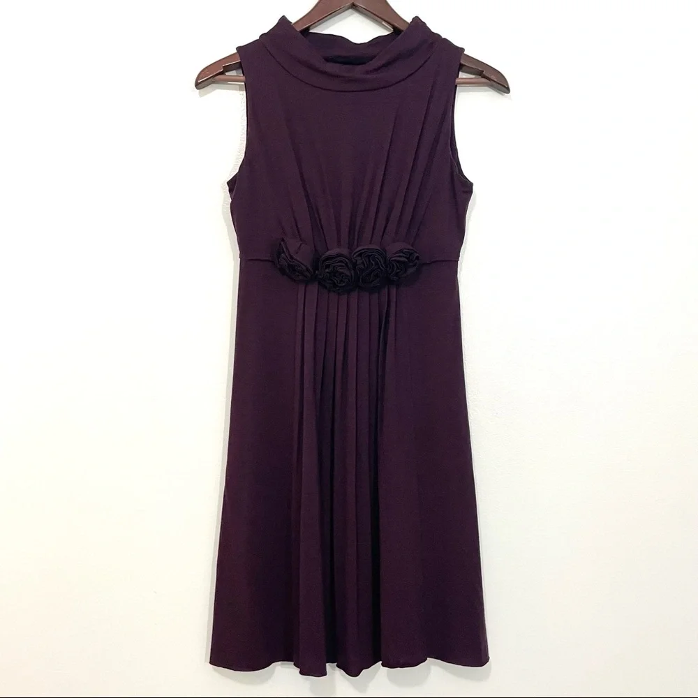 susana monaco purple dress Susana Monaco Purple Wool Blend High Waist Sleeveless Dress Mock Neck